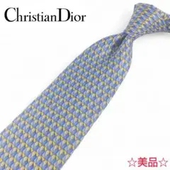 【Chistian Dior】美品 ネクタイ 総柄 小紋 シルク 水色