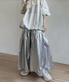 シルバー フレアスカート ウエストゴム