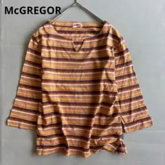 【マックレガー】七分袖Tシャツ　キーネック　綿　日本製　マルチボーダー（M）