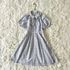 極美品✨ メゾピアノジュニア 半袖ワンピース リボン チェック ホワイト 150