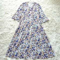 シップスエニィ×ロンシャン　ロングワンピース　花柄　総柄　長袖　フレアスリーブ