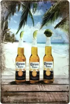 ★OUTLET★ コロナ Corona ビール ブリキ看板 ビーチ フォト A4