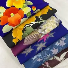 6269 名古屋帯　まとめセット　リメイク用　青　黒　紫　椿　紅葉