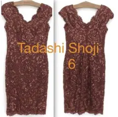 未使用 TADASHI SHOJI スパンコールワンピース ワインレッド 赤 6