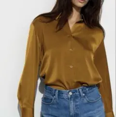 UNIQLO サテン　シャツ　ブラウス　ブラウン　ユニクロ