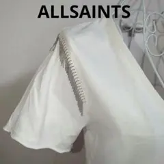 ALLSAINTS　オールセインツ　袖チェーン装飾　ホワイト Vネック Tシャツ
