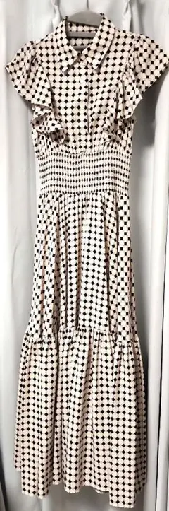 ラトカーレ☆美品　チェック柄フリル袖ロングワンピース