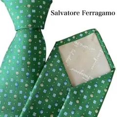 極美品 Ferragamo フェラガモ ネクタイ グリーン イタリア製 気球柄