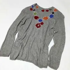 45R 45rpm コットンウール フラワーニット花刺繍アルパカ