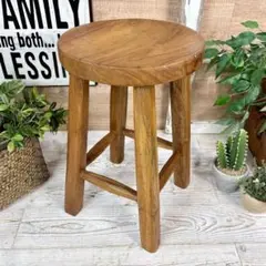 オールドチーク天然無垢材丸木脚スツール丸M木製イス花台ナチュラルウッドチェア椅子