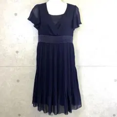 【アンタイトル】ネイビーフリル袖プリーツドレス M