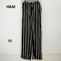 H&M ストライプ ワイド パンツ 黒 白 XS 夏 ロング 軽量