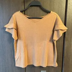 ROPE ブラウン リブ編みVネックツーウェイ半袖シャツ