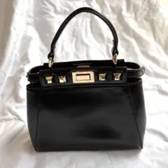✨黒×ゴールド金具　合皮ハンドバッグ ショルダー付き✨