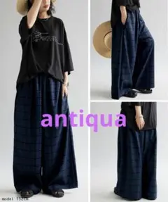 新品同様＊定価¥69,30＊antiqua＊上品チェック柄ゆったりワイドパンツ