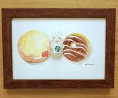 シーグラスアート【ドーナツ②】水彩画 原画 Seaglass Art