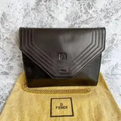 極美品 FENDI フェンディ ショルダーバッグ チェーン レザー ブラック