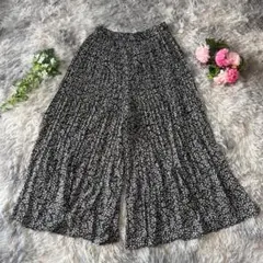 美品！【grove】小花柄プリーツガウチョパンツ 【L】ブラック リラックス