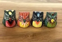 【新品】木製　フクロウの置物(4つ)