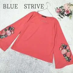 【ブルーストライプ】レディース トップス プルオーバー 花 刺繍 Vネック L