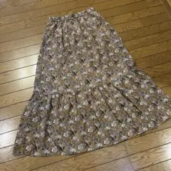 3can4on 花柄ロング フレアスカート ブラウン系 カジュアル