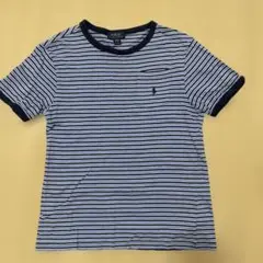 ポロラルフローレン★Tシャツ★ストライプ★紺×水色×白★ポケット付★160★L※