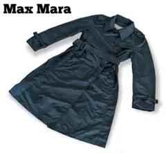 【美品】Max Mara 42 トレンチコート コットン ベルト付 黒 ダブル