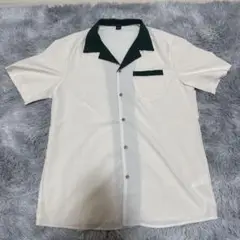 【SHEIN】ホワイト/グリーン 半袖シャツ ポケット付き