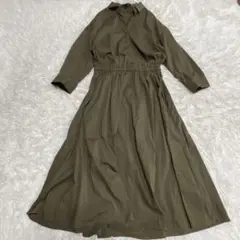 UNTITLED シャツワンピース カーキ 7部袖 ウエストゴム Ｍ　オリーブ色