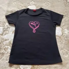 プーマ黒ピンクハートロゴ半袖TシャツＬサイズ保管品美品