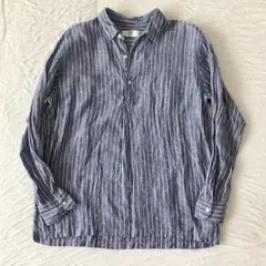 【美品】ユニクロ プレミアムリネンストライププルオーバーシャツ メンズS