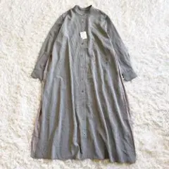 未使用タグ付【イアパピヨネ】シャツワンピース　チェック　バックプリーツ グレー
