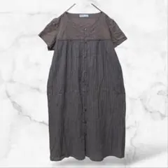 【KID BLU】半袖ブラウスドッキングカットソーワンピース ボタンダウン 総柄