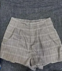 グレー系チェック フリル裾キュロットパンツ　Lサイズ
