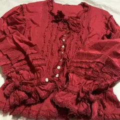 ピンクハウス♡赤ブラウス ピコフリル レース ピンタック