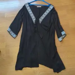 AndSearch ブラック オープンフロントカフタン