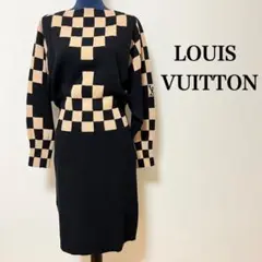 【極美品】ルイヴィトン ニット ワンピース カシミヤ混 ダミエ LVロゴ L