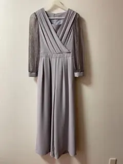 グレーレース袖 オールインワン結婚式お呼ばれ