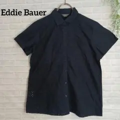 【Eddie Bauer】エディー・バウアー刺繍すかし柄シャツ　ネイビーS
