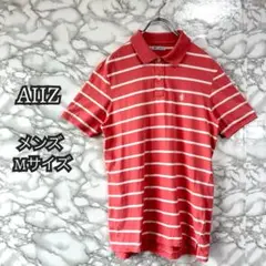 【A62】AIIZ メンズ ポロシャツ Mサイズ ボーダー柄 ピンク