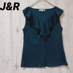【J&R】ノースリーブ　トップス　ネイビー　フリル　オフィス