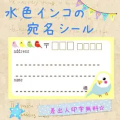 複数購入で割引可^ ^水色のインコの宛名シール50枚！差出人印字無料★