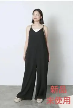 meri 楊柳カットソー サロペット ブラック