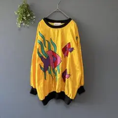 アドルフォ２［M］薄手さらり　ビッグフィッシュ刺繍トップス　リブ　長袖　男女兼用