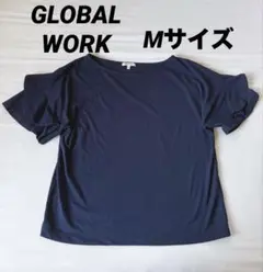 GLOBALWORK グローバルワーク 半袖トップス 袖フリル ネイビー