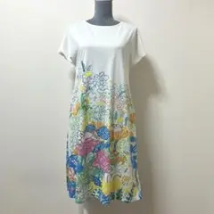 グラニフ　猫　ねこ　ネコ　夏　ワンピース　刺繍　白　ホワイト　花　花柄