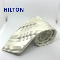 HILTON ネクタイ　冠婚葬祭用　パールホワイト×シルバー　ストライプ　絹製
