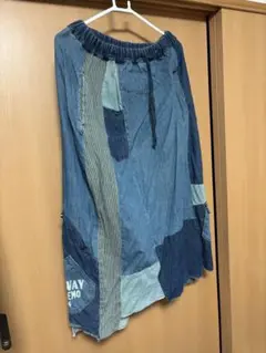 デニムパッチワークロングスカート