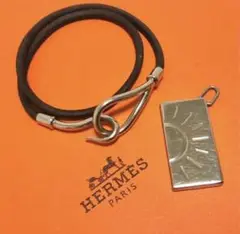 良品■エルメス ジャンボ ブレスレット レザー プレートチャーム アクセサリー