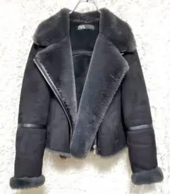 美品✨【ZARA 】ボア ライダースジャケット フェイクムートン ブラック ZARA ザラ フェイクムートン ライダースジャケット 長袖 無地 裏